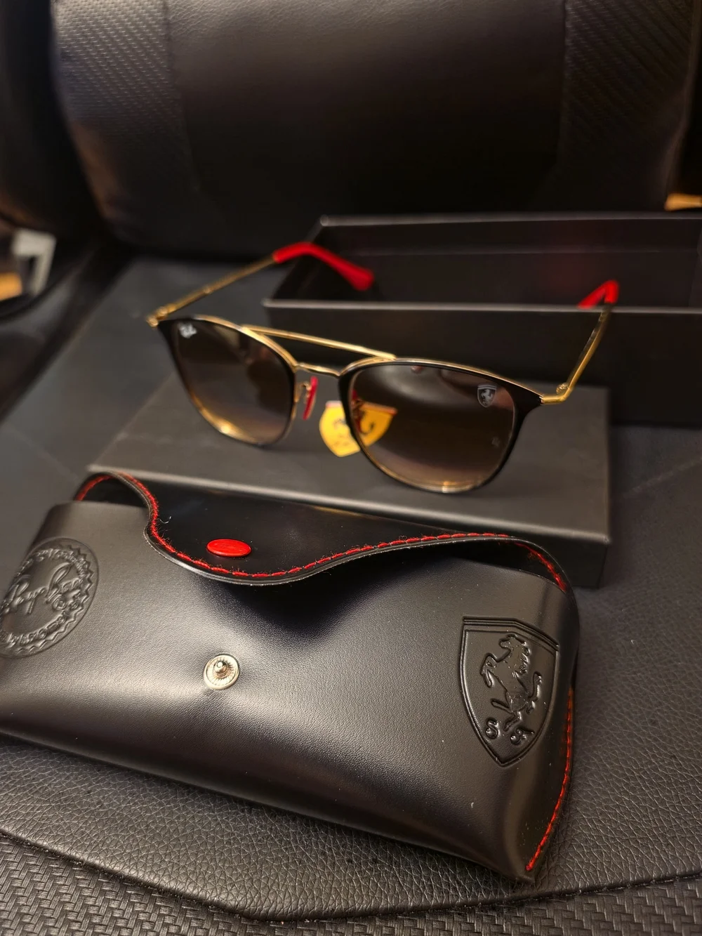 Ray-Ban Scuderia Ferrari ORB3601M Sunglasses - Black on Gold with Brown Lenses